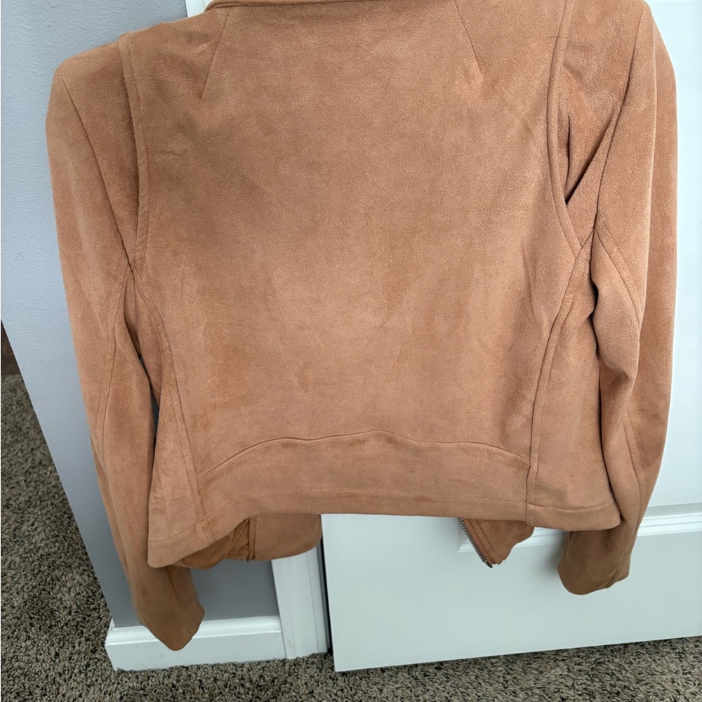 VICI Tan Faux Suede Moto Jacket Lightweight Zip Up Size Small - Picture 7 of 8